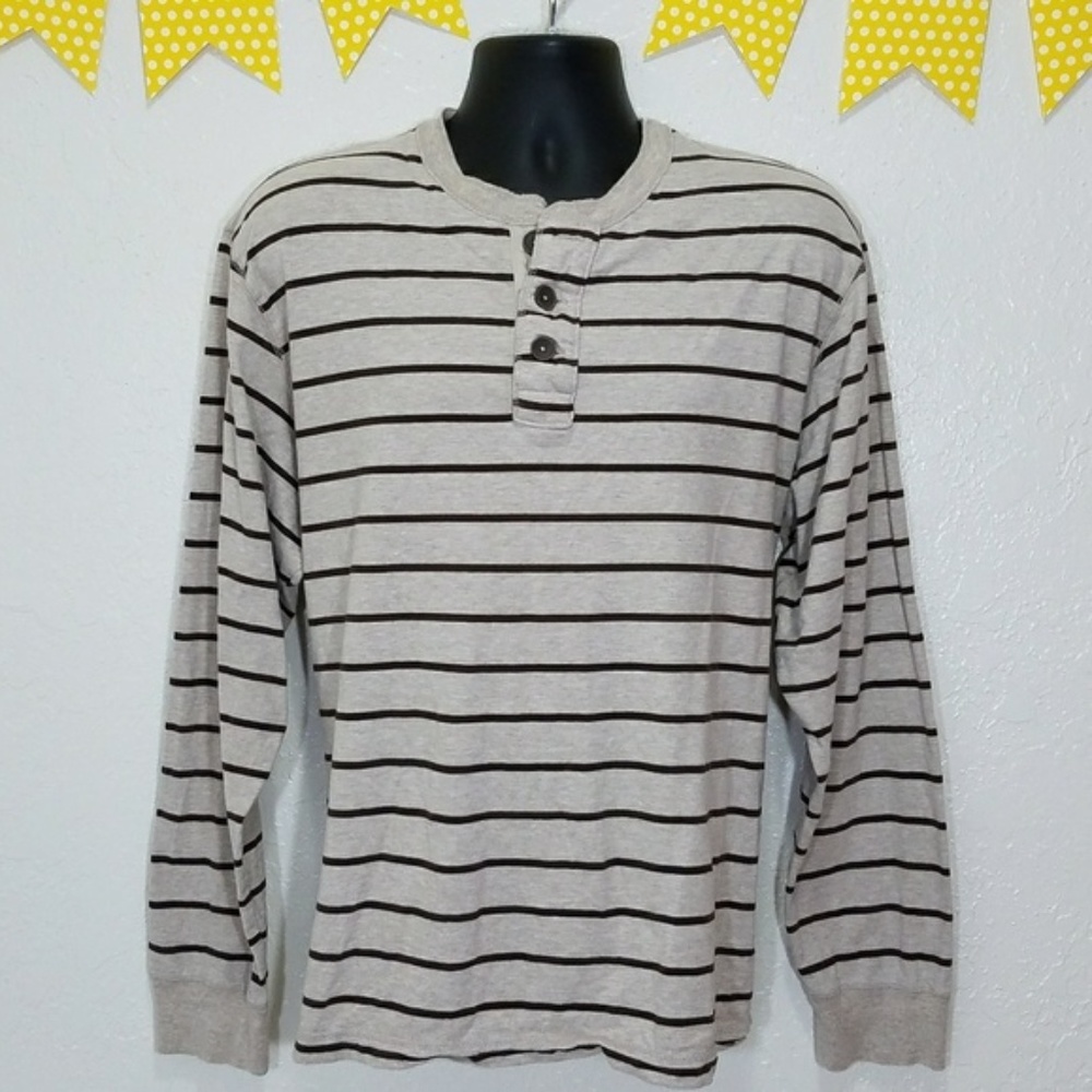 Men's Casual Cotton Tan Striped Long Sleeve *W26